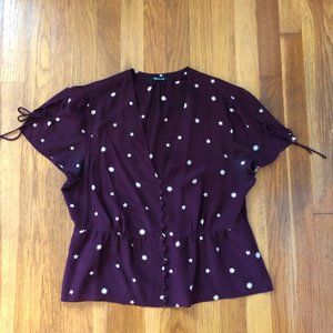 Madewell Maroon Silk Star Blouse